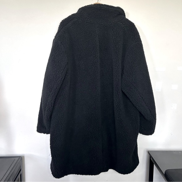 Black Plus Faux Fur Teddy Shearling Button Up Jacket Coat - Picture 8 of 15